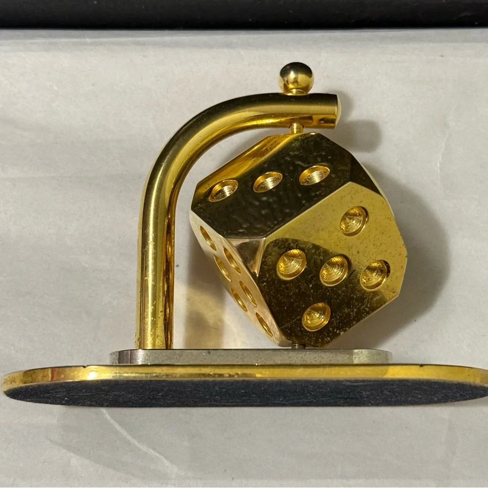 Vintage El Dorado Reno Casino Dice Desk Clock Gold Tone Working Quartz Spinner